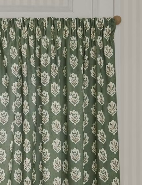Sanderson Sessile Leaf Pencil Pleat Fabric Curtains in Green