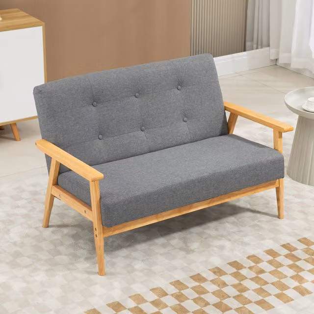 HOMCOM Modern Compact Button Tufted Sofa in Dark Grey Linen Fabric