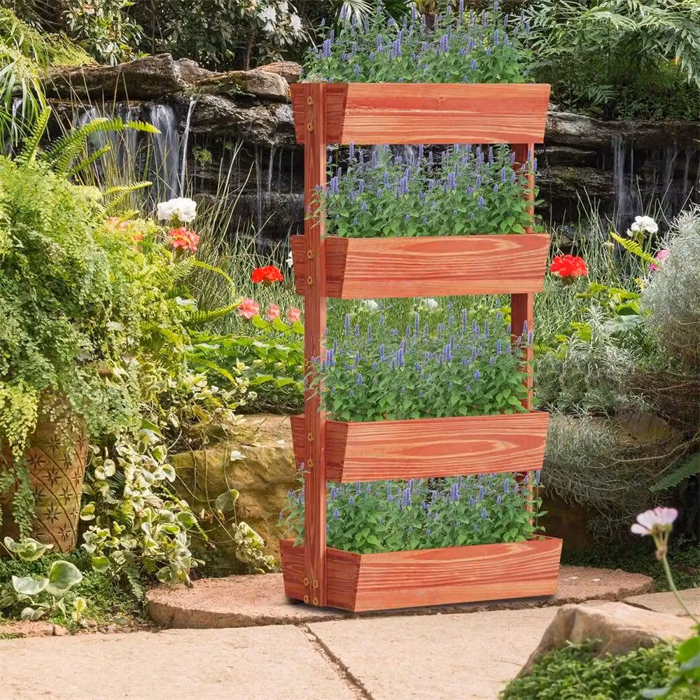 SPETLEK 4-Tier Vertical Raised Garden Bed, Solid Wood Planter Box in Natural Brown, W/D/H: 100 x 42 x 140 cm – 2