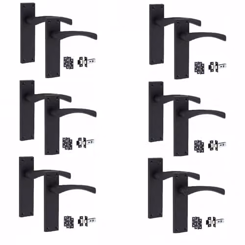 Golden Grace Victorian Scroll Astrid Door Handle Latch Set in Matt Black, 6 Sets
