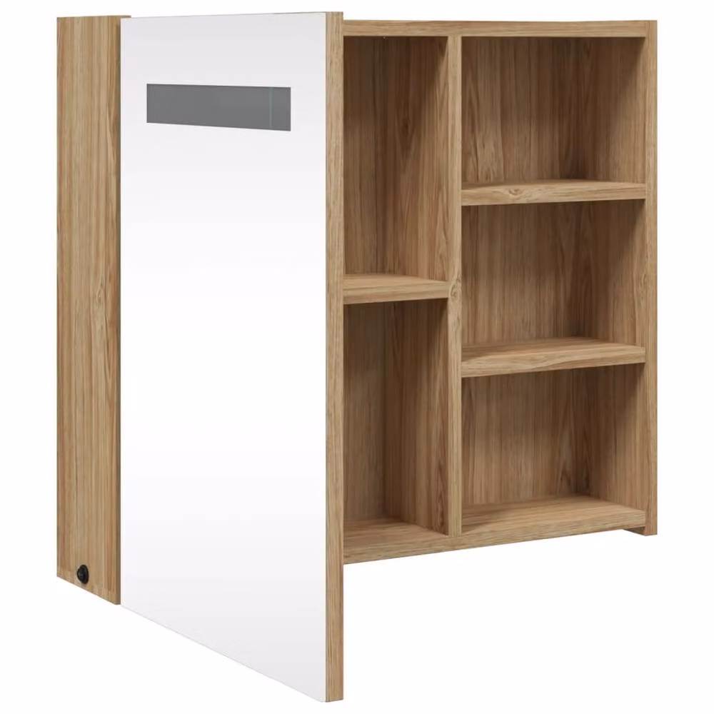 Berkfield Home Bathroom Mirror Cabinet with LED Light, Oak Brown, W/D/H: 60 x 13 x 52 cm – 3