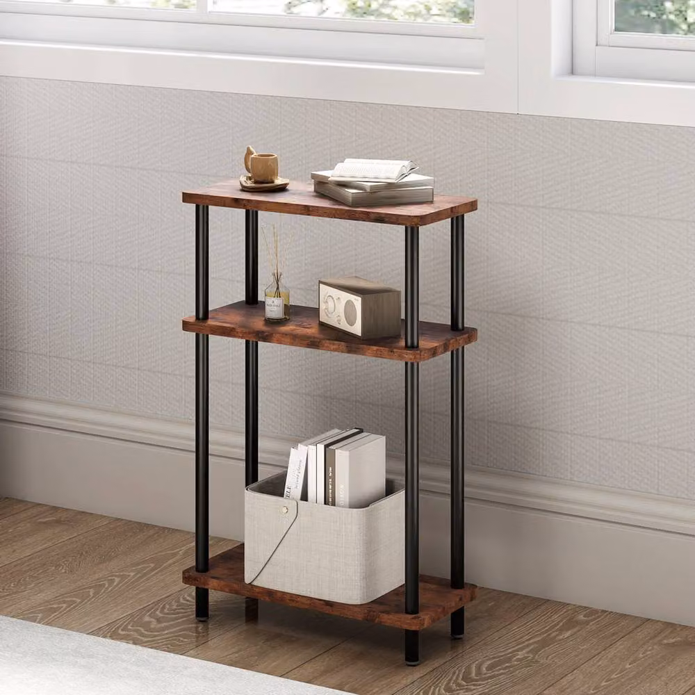 Levede Slim 3-Tier Side Table in Brown with Wood and Metal Construction – 2