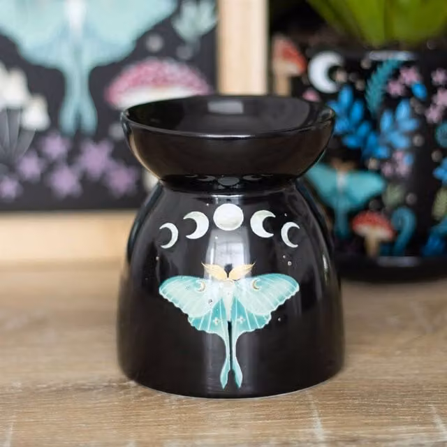 Uniqueful Luna Moth Ceramic Oil Burner in Black and Silver
