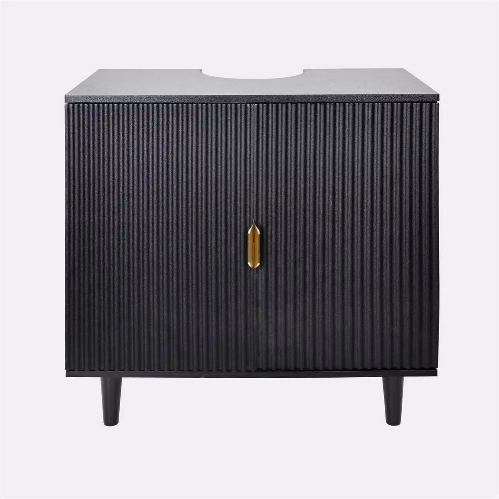 OHS Black Matt MDF Ribbed Undersink Bathroom Storage Cabinet with Hinged Doors – 2