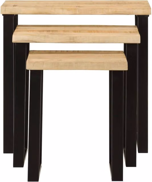 Berkfield Home 3-Piece Nesting Tables Set in Brown Solid Mango Wood with Live Edge and Metal Accents – 1