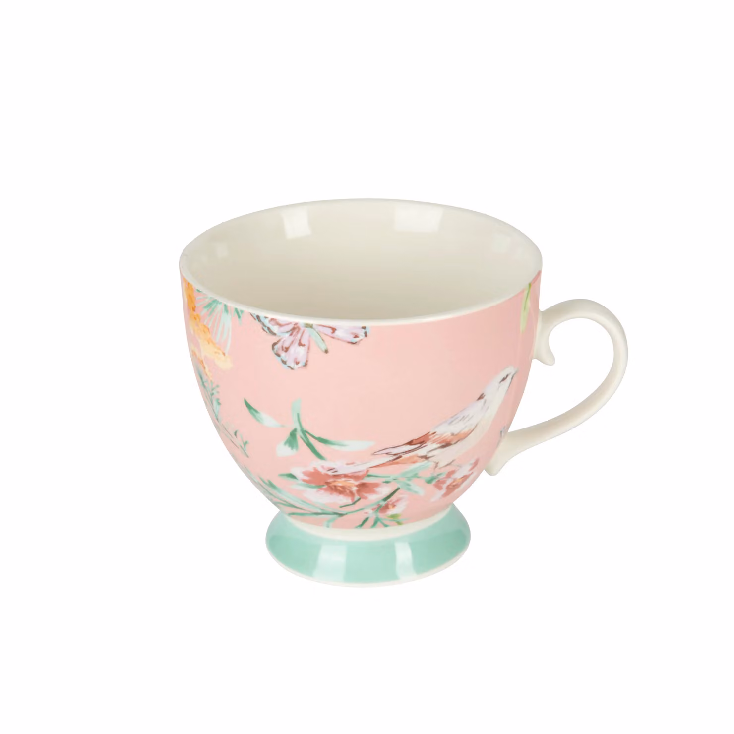 KitchenCraft Set of 4 Bone China Floral Peach Birds Footed Mugs in Pink – 2
