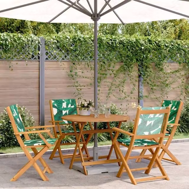 Berkfield Home 5 Piece Garden Dining Set in Green Acacia Wood with Floral Pattern Fabric – 1