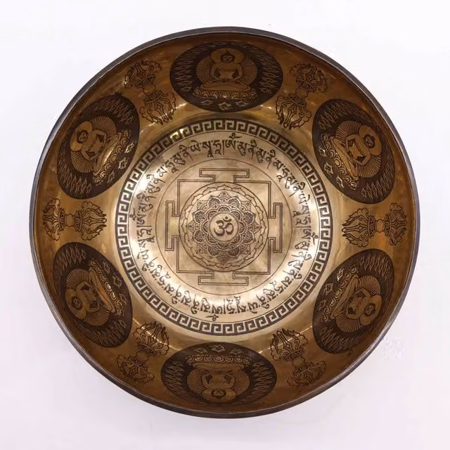 KDMK Gold Tibetan Healing Engraved Om Buddha Bowl, Diameter: 21 cm