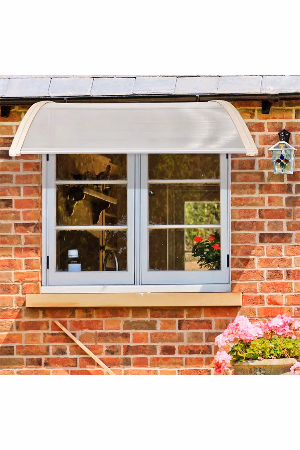 Living and Home White Window and Door Awning Canopy with Plastic Cover and Aluminium Brackets, W: 119.38 cm, H: 81.28 cm, D: 81.28 cm – 2
