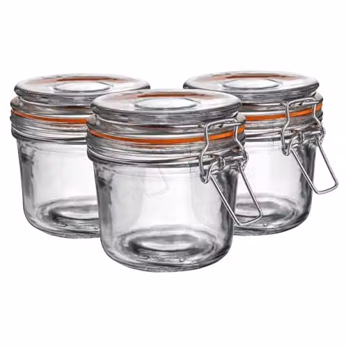 Argon Tableware Glass Storage Jars with Airtight Clip Lid, 350ml, Set of 6, Transparent and Orange