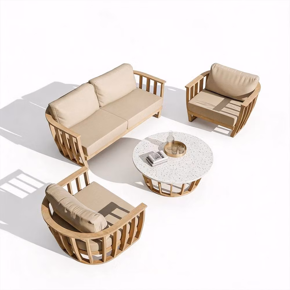 Royalcraft Lucca 5-Seater Acacia Wood Garden Lounging Set with Coffee Table and Beige Cushions in Natural – 3