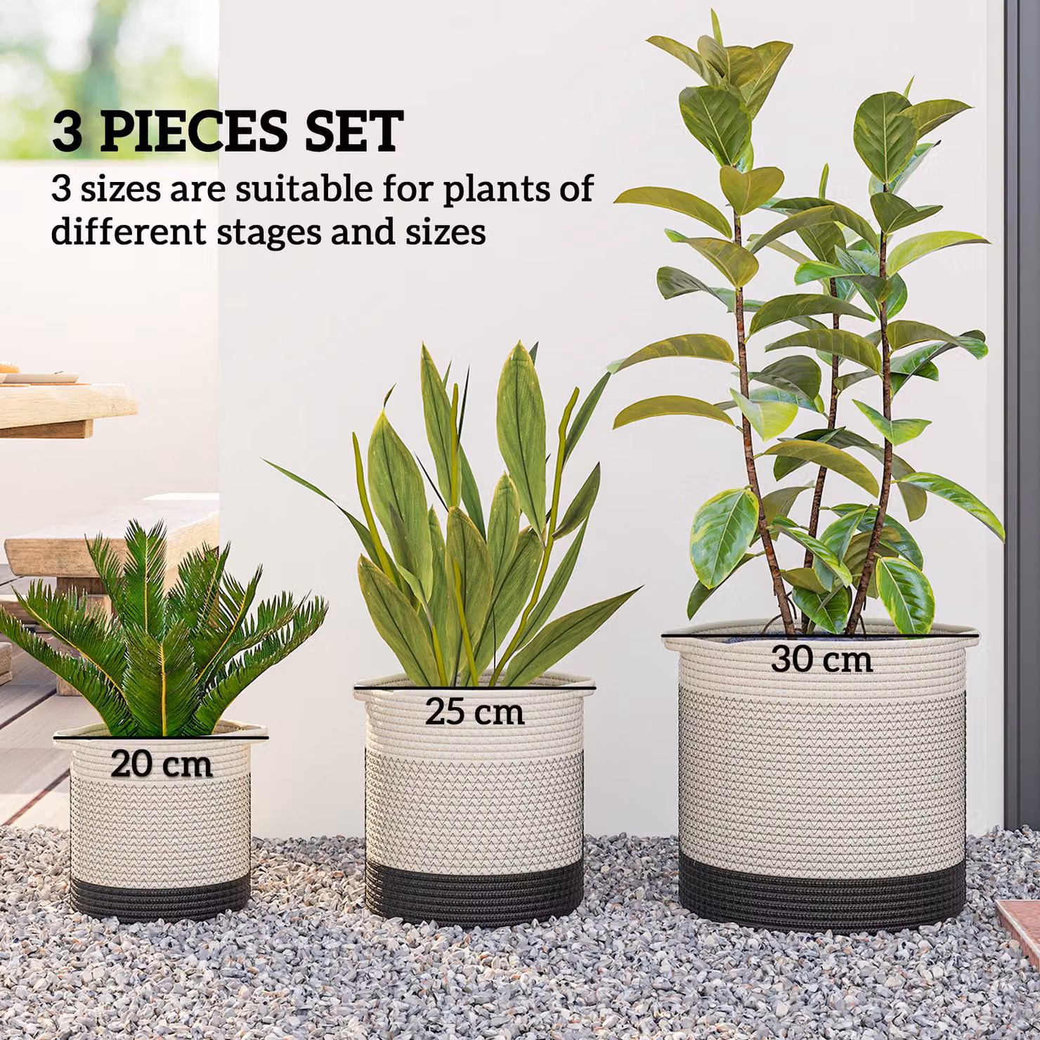 Outsunny Set of 3 Handwoven Cotton Indoor Planters with Waterproof Liner, White – 5