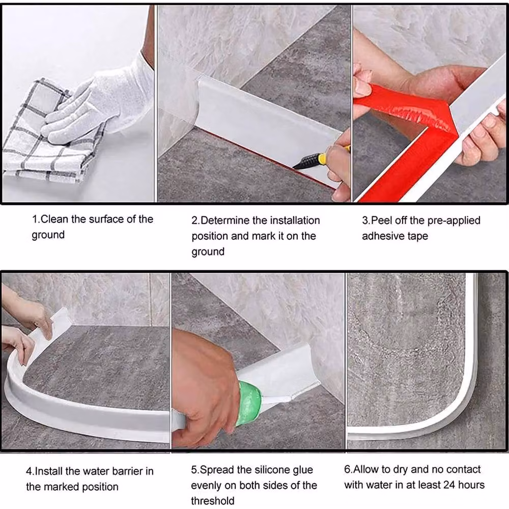 NESTLUNE White Silicone Flexible Bathroom Shower Water Stopper Seal Strip – 6