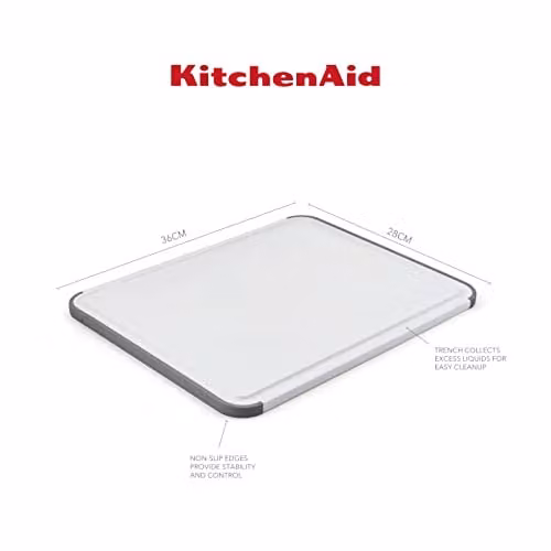KitchenAid Classic Non-Slip Polypropylene Chopping Board, White, W: 35 cm, D: 28 cm