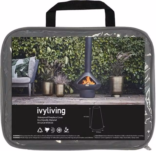 Ivyline Waterproof Fireplace Cover in Grey, H: 132 cm, W: 59 cm, D: 59 cm