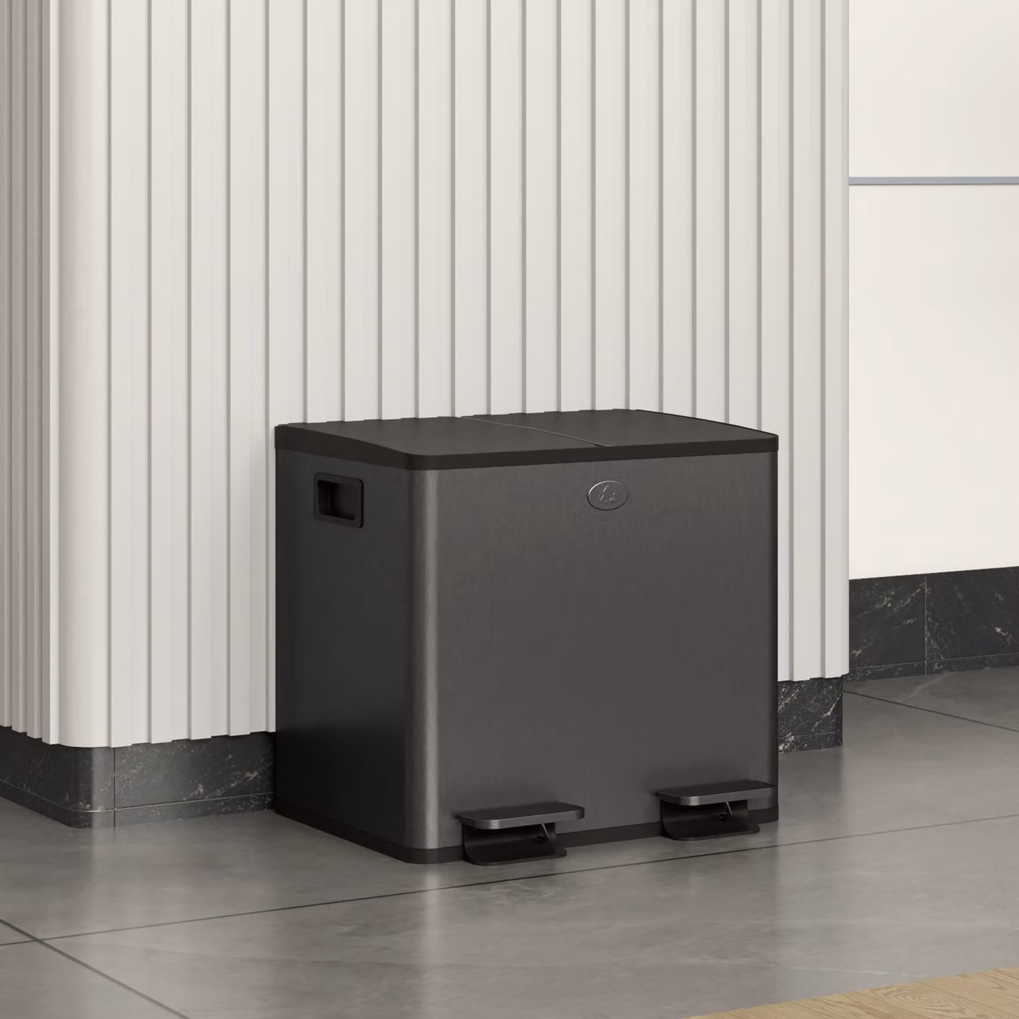 HOMCOM 30L Dual Compartment Stainless Steel Pedal Bin with Deodoriser Holders, Black – 2