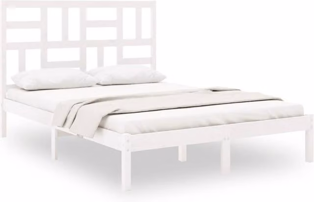 Berkfield Home White Solid Pine Wood Bed Frame W/D/H: 140 x 200 cm