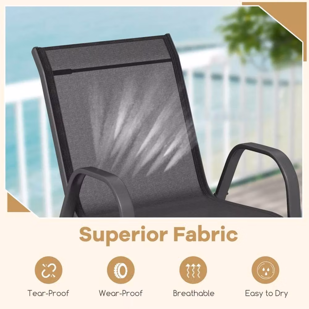 Costway Set of 2 Stackable Metal Patio Chairs with Breathable Fabric in Matt Black – 4