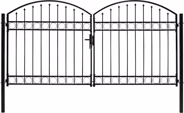 Berkfield Home Black Steel Double Swing Fence Gate with Arched Top, W: 300 cm, H: 150 cm – 1