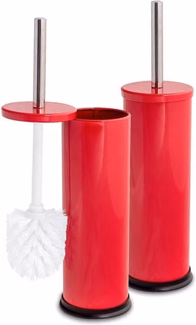 Harbour Housewares Set of 2 Red Non-Slip Round Toilet Brushes with Holders – 1
