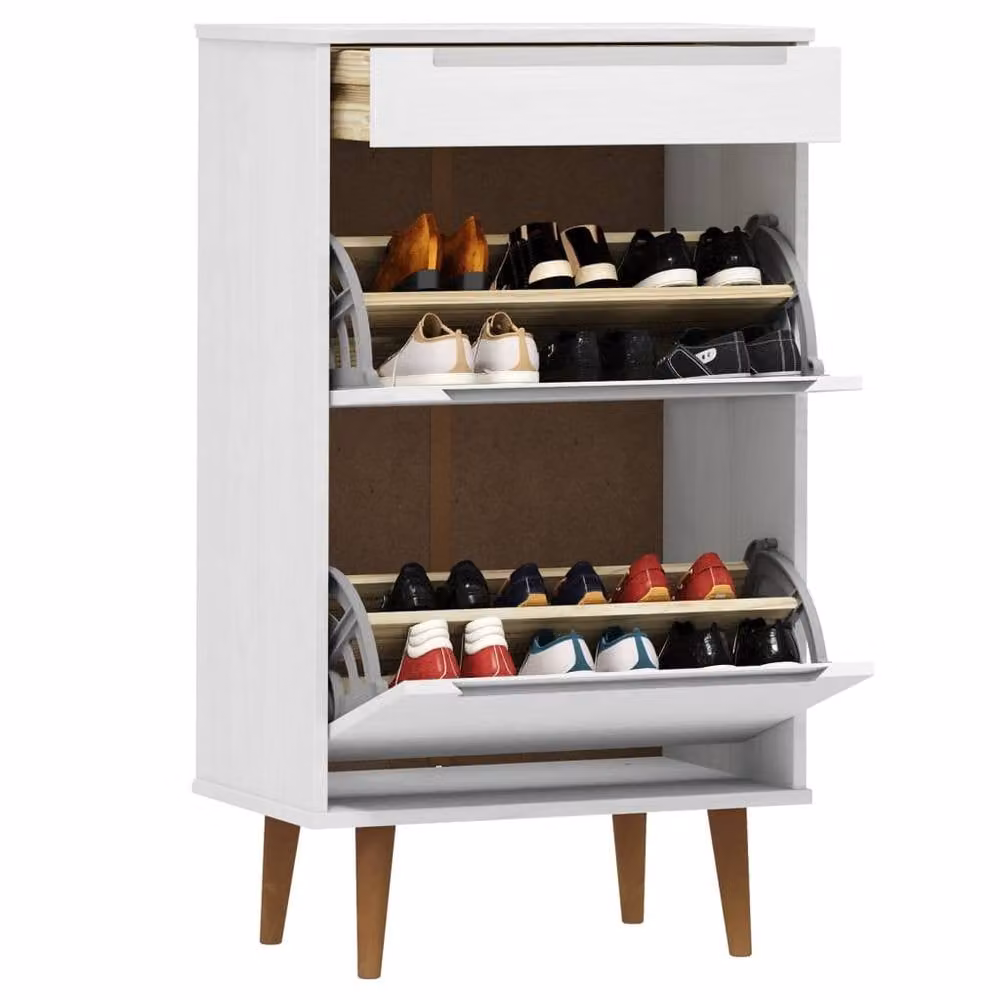 Berkfield Home MOLDE White Solid Wood Pine Shoe Cabinet W/D/H: 59.5 x 35 x 103 cm – 3