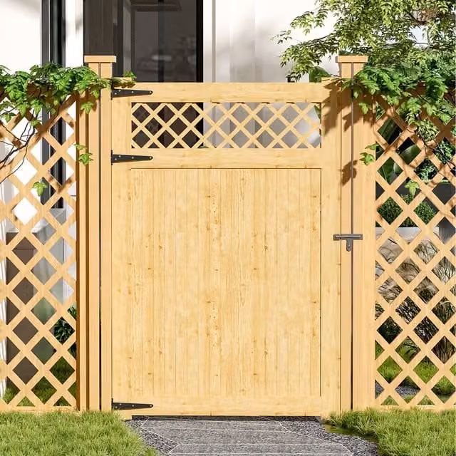 Breeins Wooden Garden Gate with Rhombus Design in Brown and Yellow, W: 120 cm, H: 180 cm