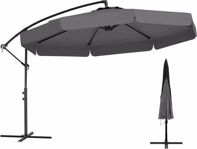Costway 2.9m Grey Offset Cantilever Hanging Parasol