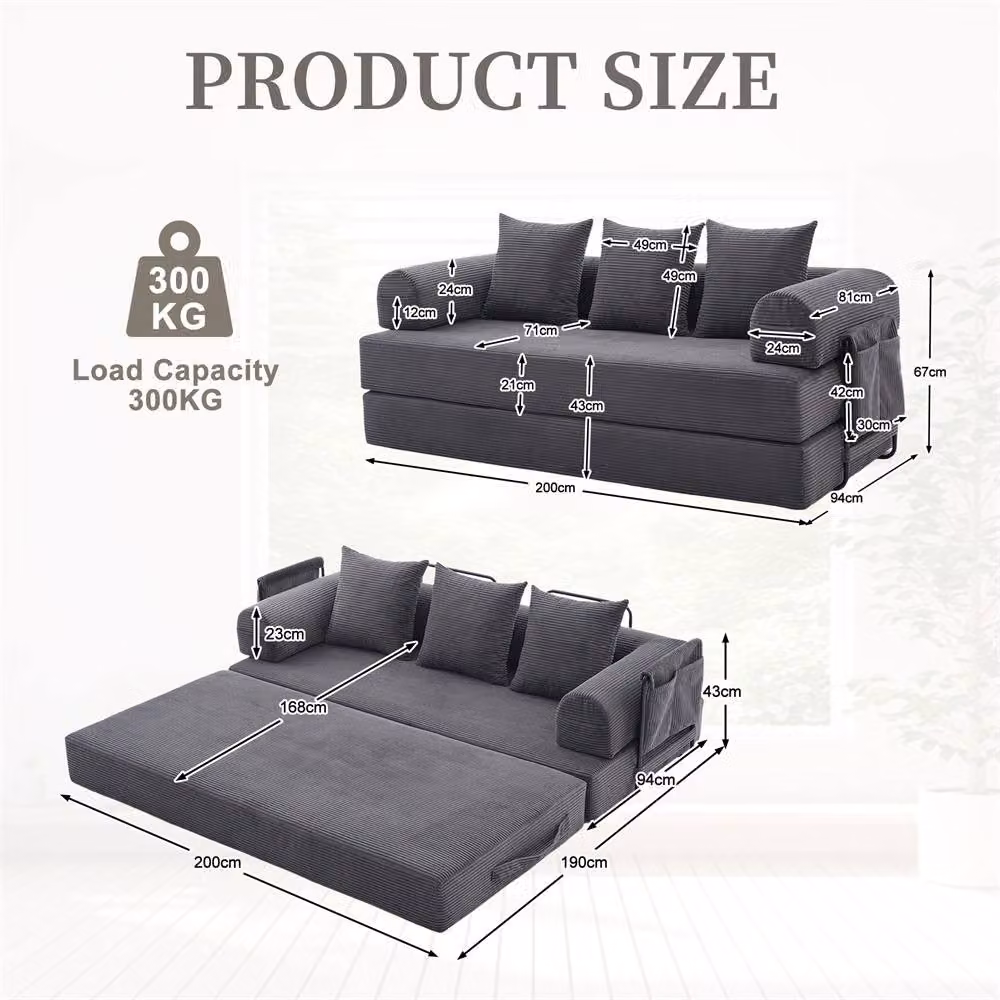 Direct Wicker 2 Pack Foldable Metal Frame Sofa in Dark Grey with Upholstered Fabric and Scatter Cushions – 2