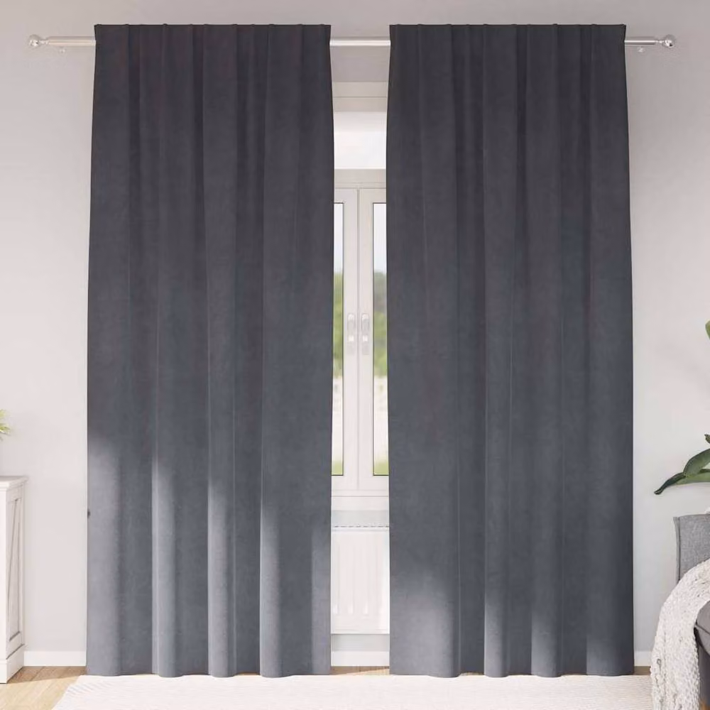 Berkfield Home Blackout Velvet Curtains in Super Light Grey, 2 Pack with Top Tape – 2