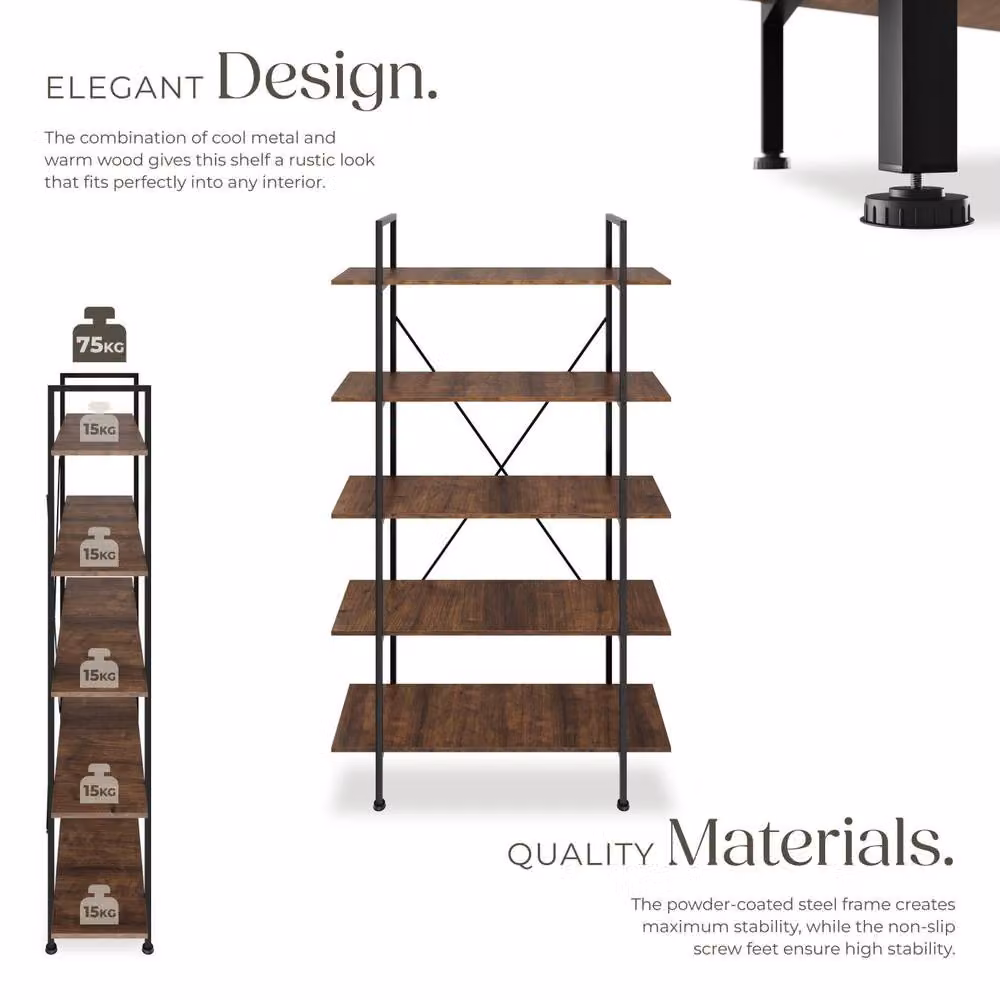 tectake Glasgow Ladder Shelf with 5 Adjustable Shelves in Brown – 7