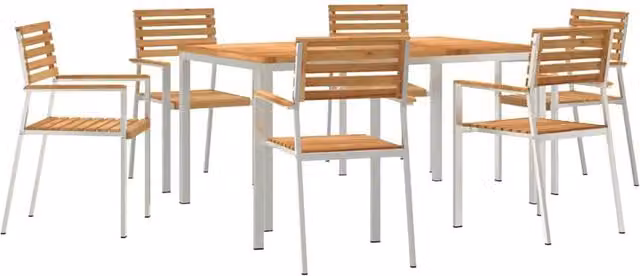 Berkfield Home 7 Piece Modern Teak Garden Dining Set in Brown
