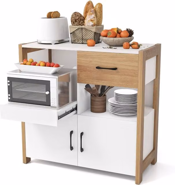 Gymax Modern White Wooden Buffet Sideboard with 2 Doors and 1 Drawer – 1
