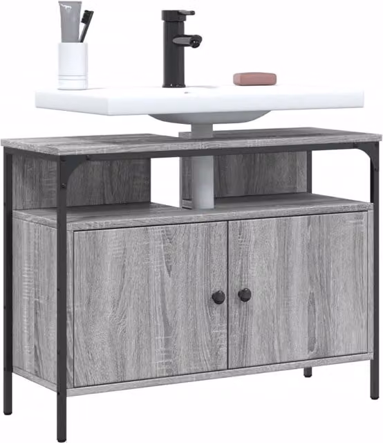 Berkfield Home Grey Sonoma Wall Mounted Bathroom Sink Cabinet W: 80 cm, D: 30 cm, H: 60 cm – 1