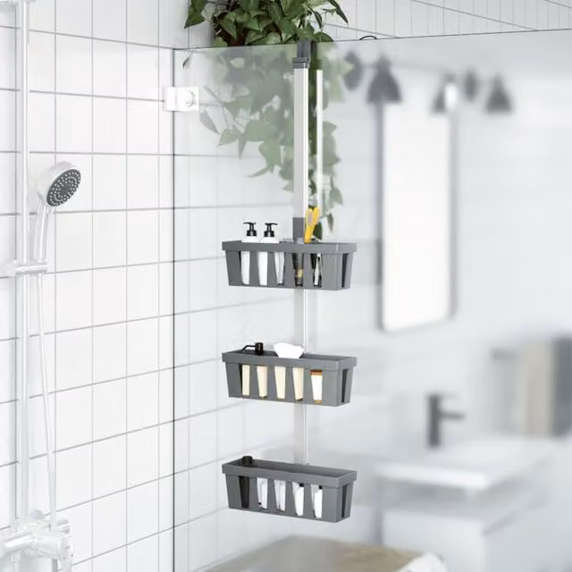 Berkfield Home Adjustable Aluminium Shower Hanger Shelf in Silver, W: 30 cm, D: 15 cm, H: 67-105 cm – 1