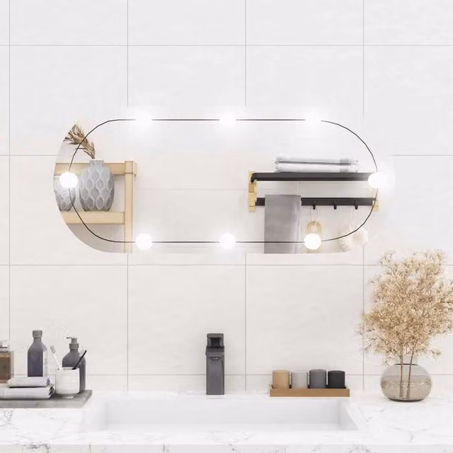 Berkfield Home Oval Glass Wall Mirror with LED Lights, Silver, W: 35 cm, H: 80 cm