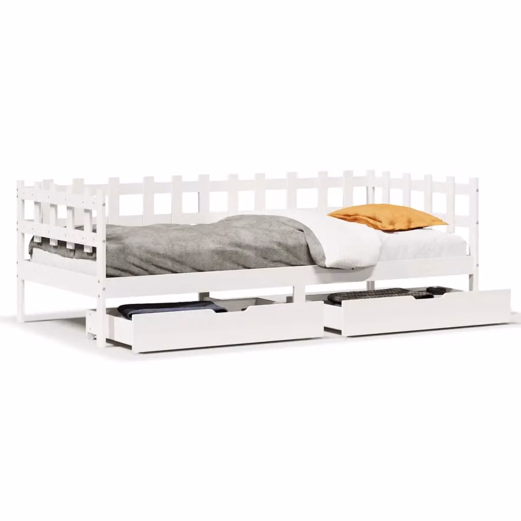 Berkfield Home Solid Wood Daybed with Drawers in White, W/D/H: 200 x 80 x 80 cm – 2