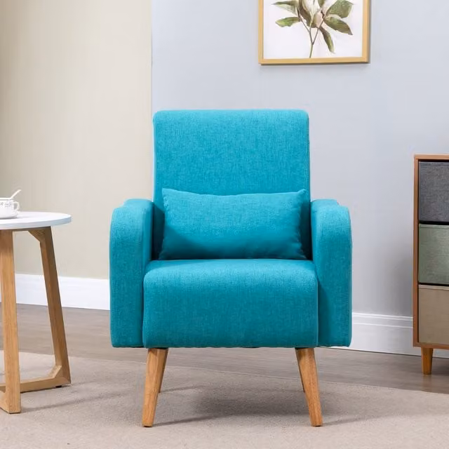 HOMCOM Scandinavian Tub Armchair in Petrol Blue Fabric with Armrests