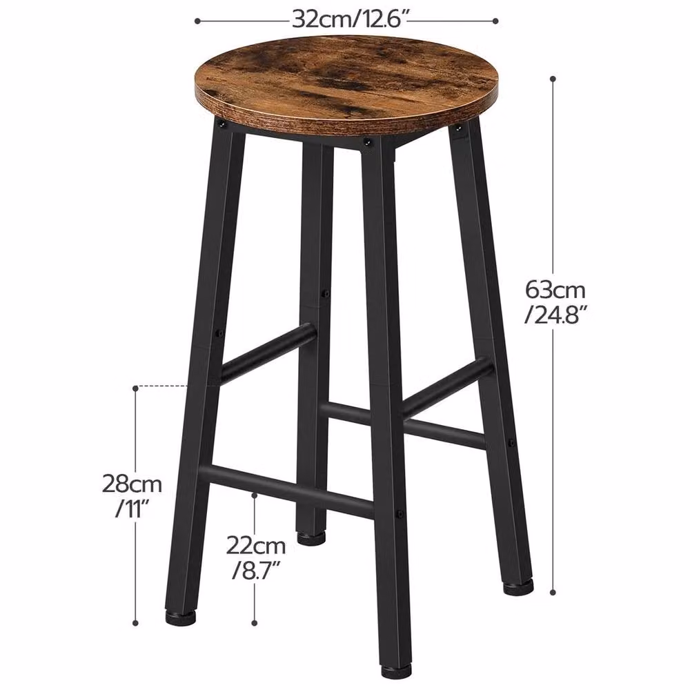 FORGEVIO Set of 2 Rustic Brown Wood Bar Stools, W/D/H: 32 x 32 x 63 cm – 2