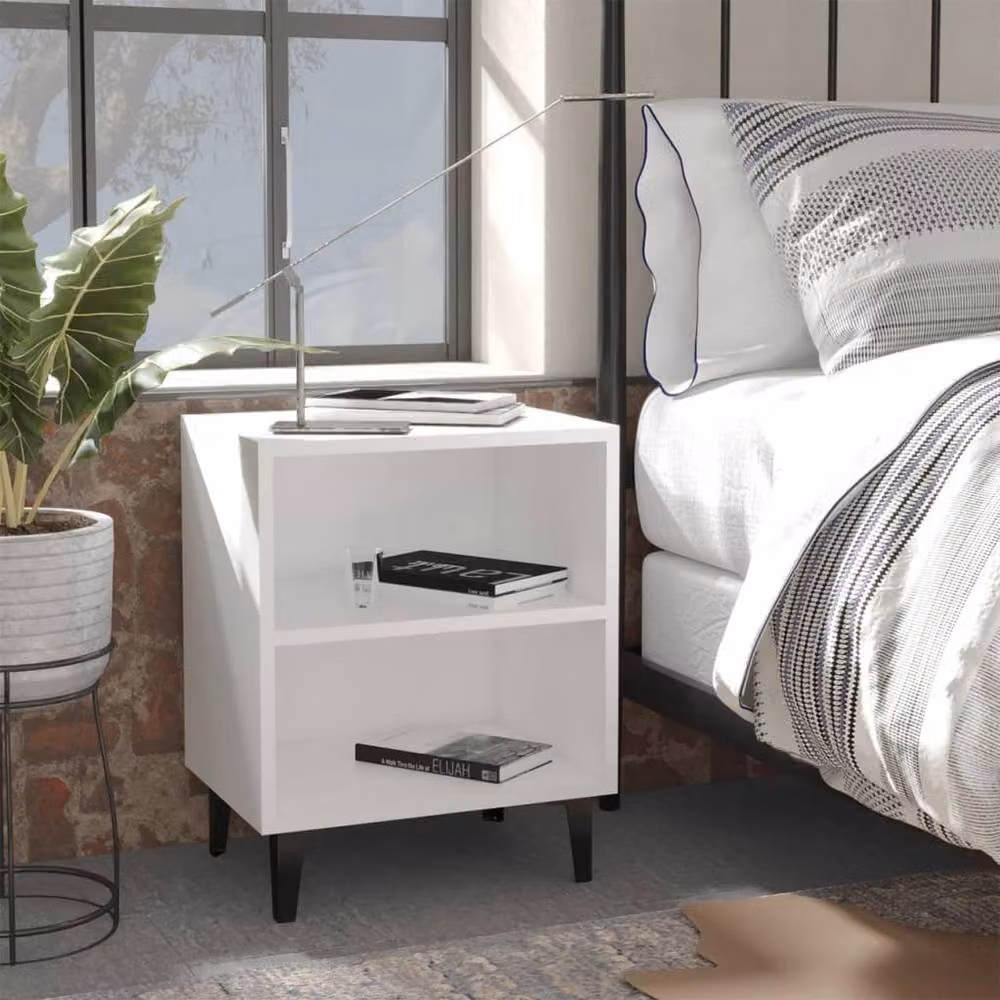 Berkfield Home Sturdy Bed Cabinet with Metal Legs in White, W/D/H: 40 x 30 x 50 cm – 2