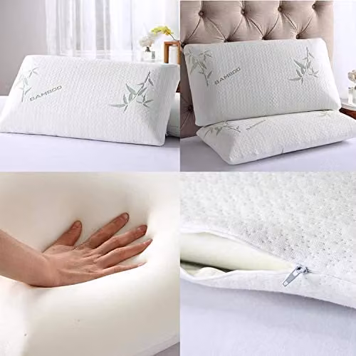 MantraRaj Premium Orthopaedic Memory Foam Pillow with Bamboo Cover, Firm Support for Neck, Back and Stomach Sleepers, White, W/D/H: 60 x 40 x 13 cm – 1