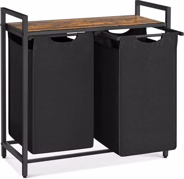 FORGEVIO Pull-Out Removable Laundry Hamper Sorter with 2 Fabric Bags in Black – 1