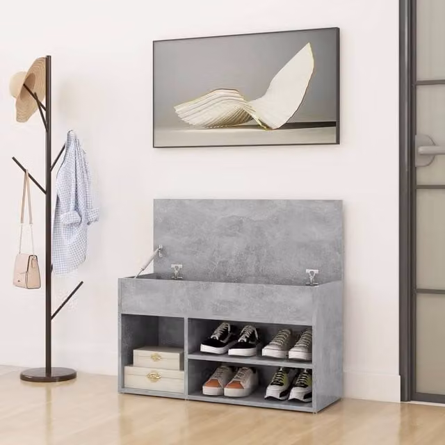 Berkfield Home Grey MDF Shoe Bench with Back Panel, W/D/H: 80 x 30 x 45 cm