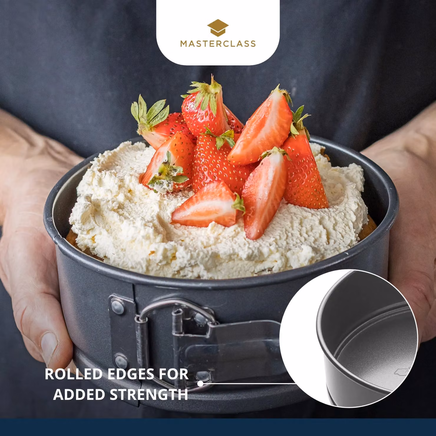 MasterClass Non-Stick Round Springform Loose Base Cake Tin, Carbon Steel, Dark Grey, Diameter: 15 cm – 9