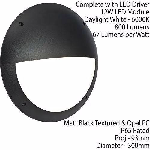 Loops IP65 Outdoor Round Wall Ceiling Lamp Black 12W LED 800 Lumen Diameter: 300 mm – 2