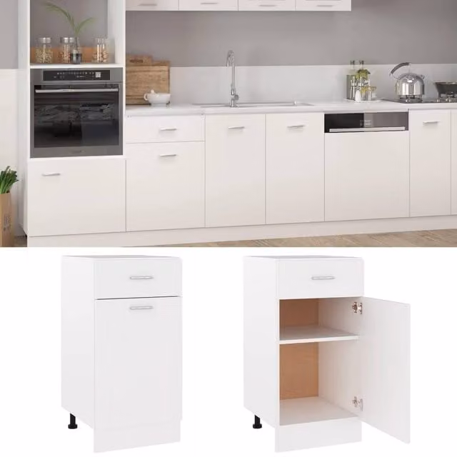 Berkfield Home Modern White Drawer Bottom Cabinet in MDF, W/D/H: 40 x 46 x 81.5 cm