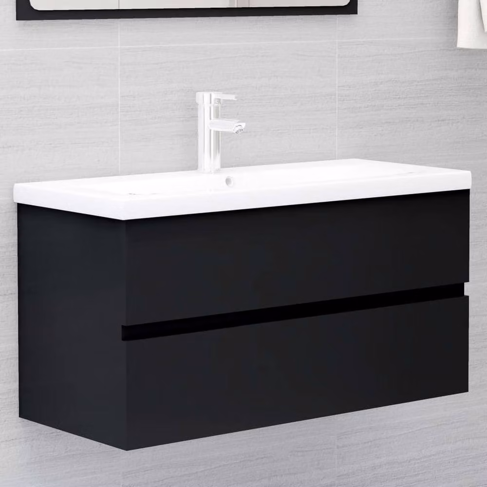 Berkfield Home Wall Mounted Bathroom Sink Cabinet in Matt Black, W/D/H: 90 x 38.5 x 45 cm – 2