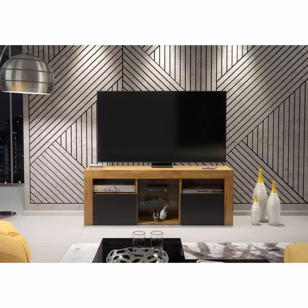 Creative Furniture Pulse TV Unit in Dark Oak and Black Matt, W: 145 cm, H: 53 cm, D: 35 cm – 2