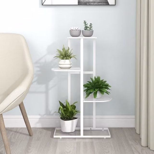 Berkfield Home 4-Tier Metal Flower Stand, White, W/D/H: 43 x 22 x 76 cm