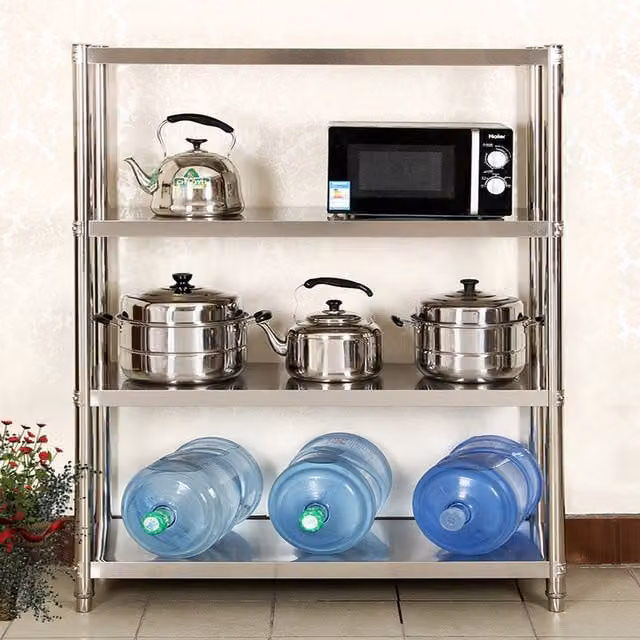 Livingandhome 4-Tier Metal Kitchen Storage Rack in Silver and White, Height: 150 cm