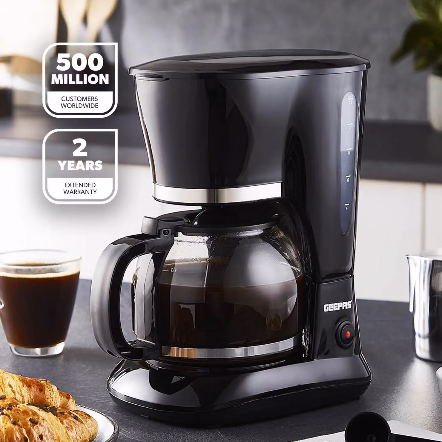 Geepas Filter Coffee Machine with Glass Jug and Auto Shut-Off, Black, 1.5 l – 2